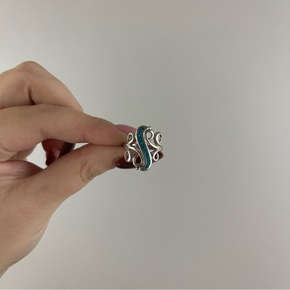 Vintage Turquoise Stone Blue Silver Swirl Design Statement Ring - Picture 2 of 4